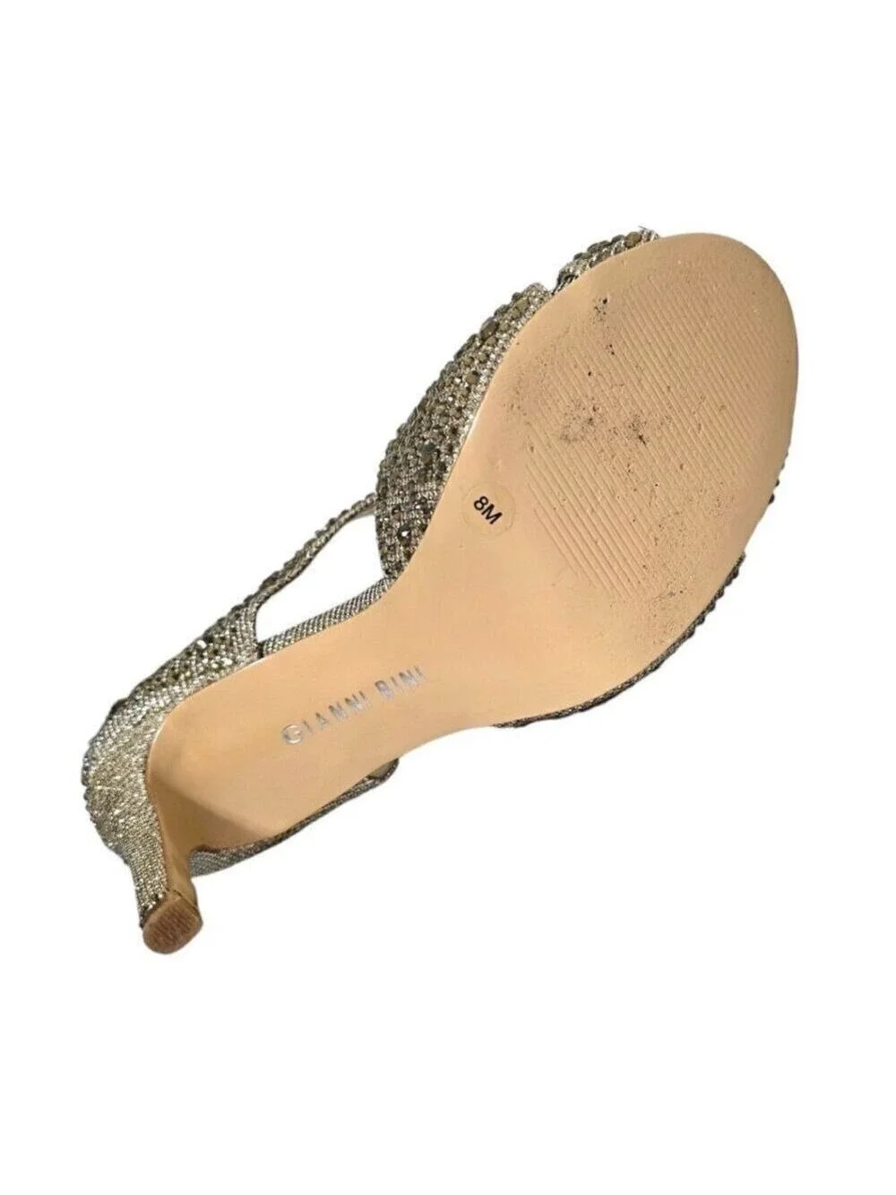 Gianni Bini Gold Flame042 Rhinestone Open Toe Stiletto Heels Sz 8